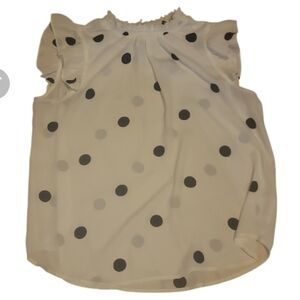 Tempted Los Angeles black white polka dot ruffled sleeveless blouse top L